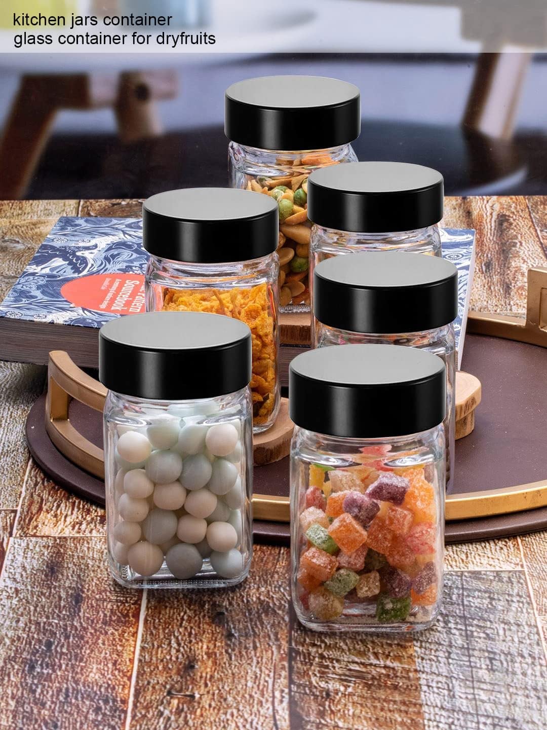 Feelopie Piramal Glass Square Clear Jars & Containers For Kitchen Pantry, Honey, Pickles, Cookies, Dry Fruits, Coffee Beans Stor